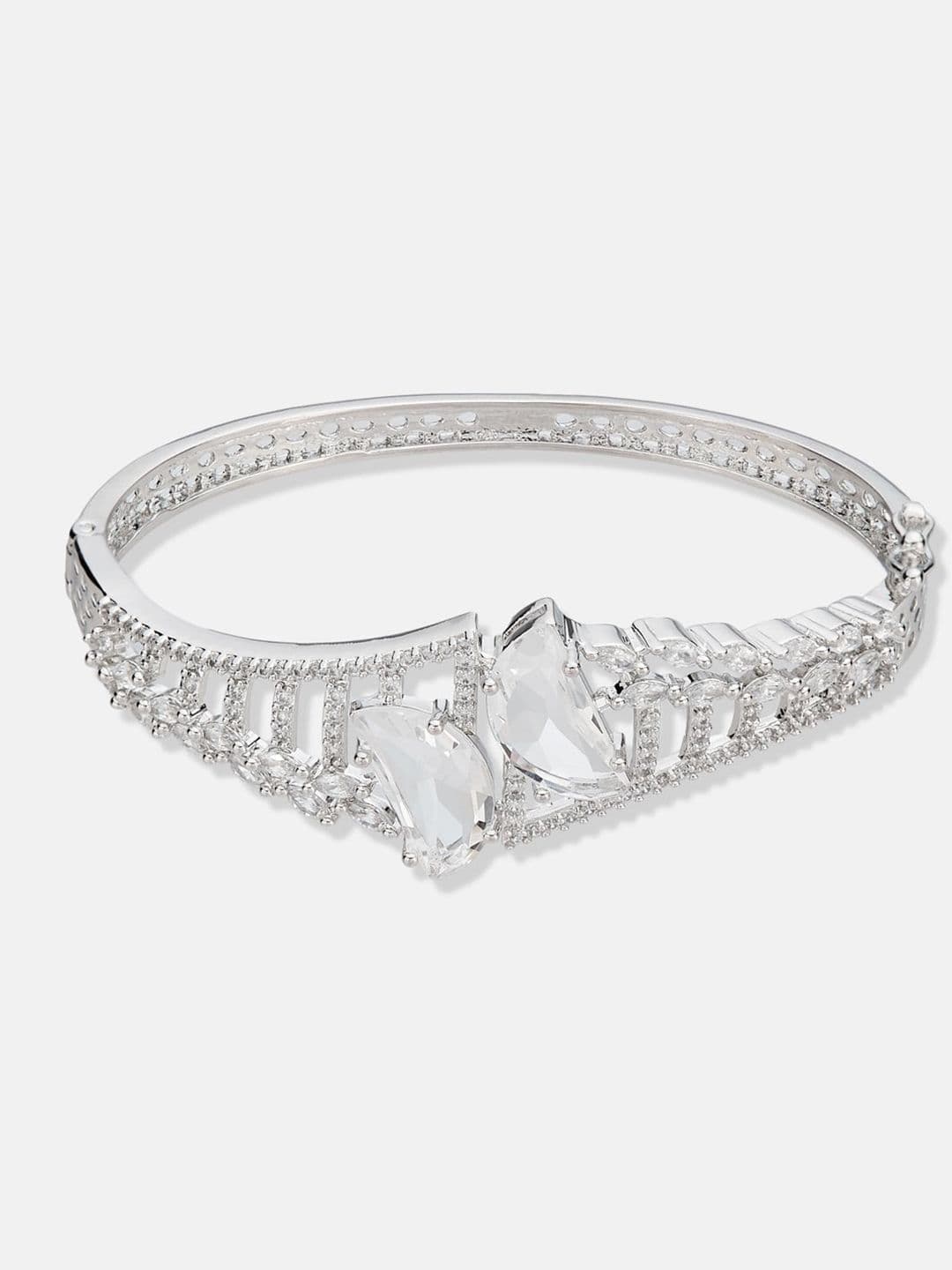 ATIBELLE Women 2 Brass Cubic Zirconia Silver-Plated Link Bracelet thumbnail 4