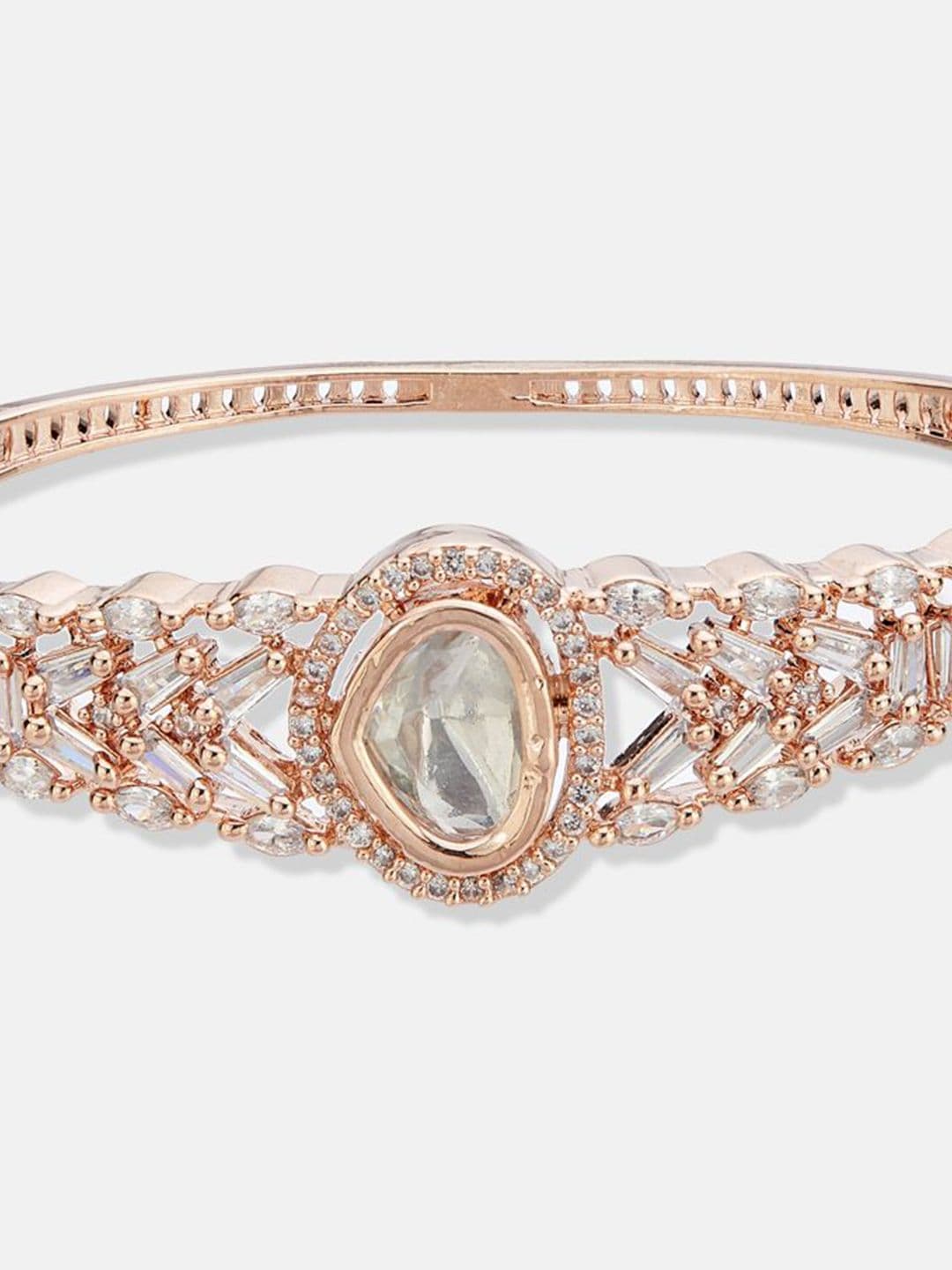 ATIBELLE Women 2 Brass Cubic Zirconia Rose Gold-Plated Bangle-Style Bracelet thumbnail 6