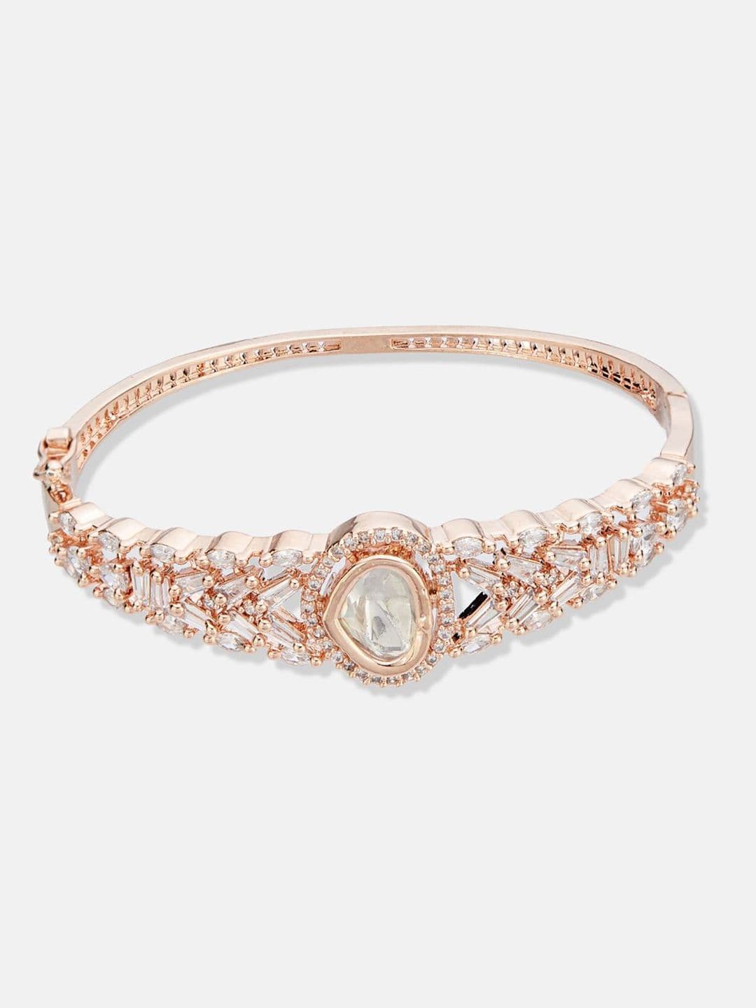 ATIBELLE Women 2 Brass Cubic Zirconia Rose Gold-Plated Bangle-Style Bracelet thumbnail 4