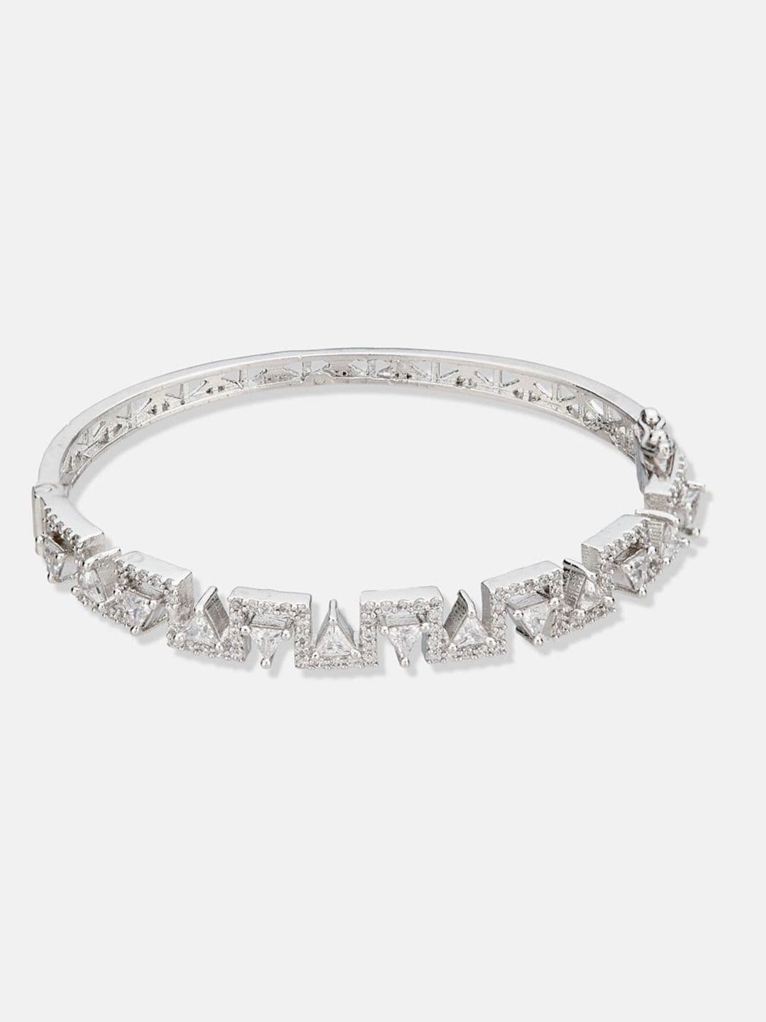 ATIBELLE Women 2 Brass Cubic Zirconia Silver-Plated Bangle-Style Bracelet thumbnail 2