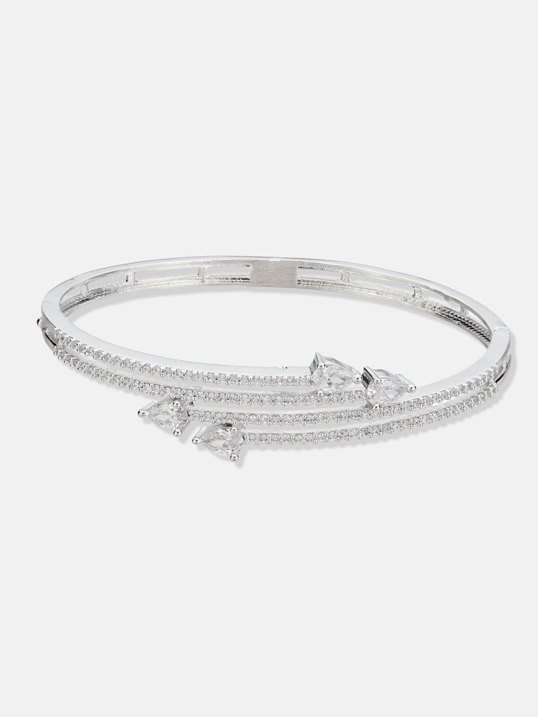 ATIBELLE Women 2 Brass Cubic Zirconia Silver-Plated Bangle-Style Bracelet thumbnail 3