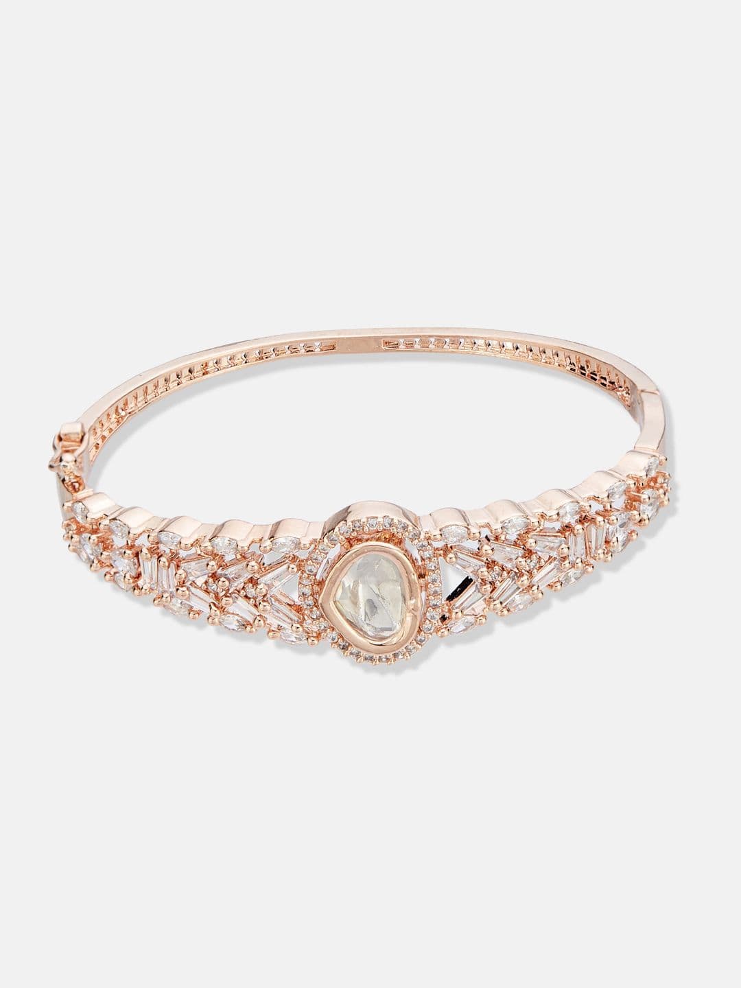 ATIBELLE Women 2 Brass Cubic Zirconia Rose Gold-Plated Bangle-Style Bracelet thumbnail 5