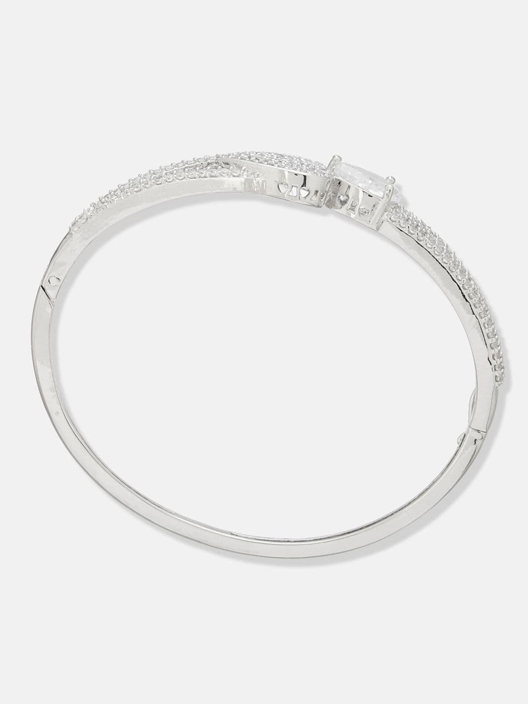 ATIBELLE Women 2 Brass Cubic Zirconia Silver-Plated Cuff Bracelet thumbnail 4