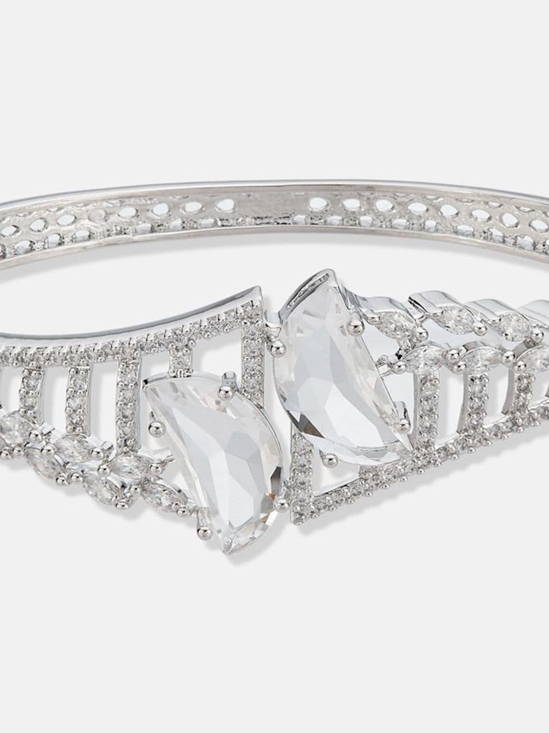 ATIBELLE Women 2 Brass Cubic Zirconia Silver-Plated Cuff Bracelet thumbnail 6