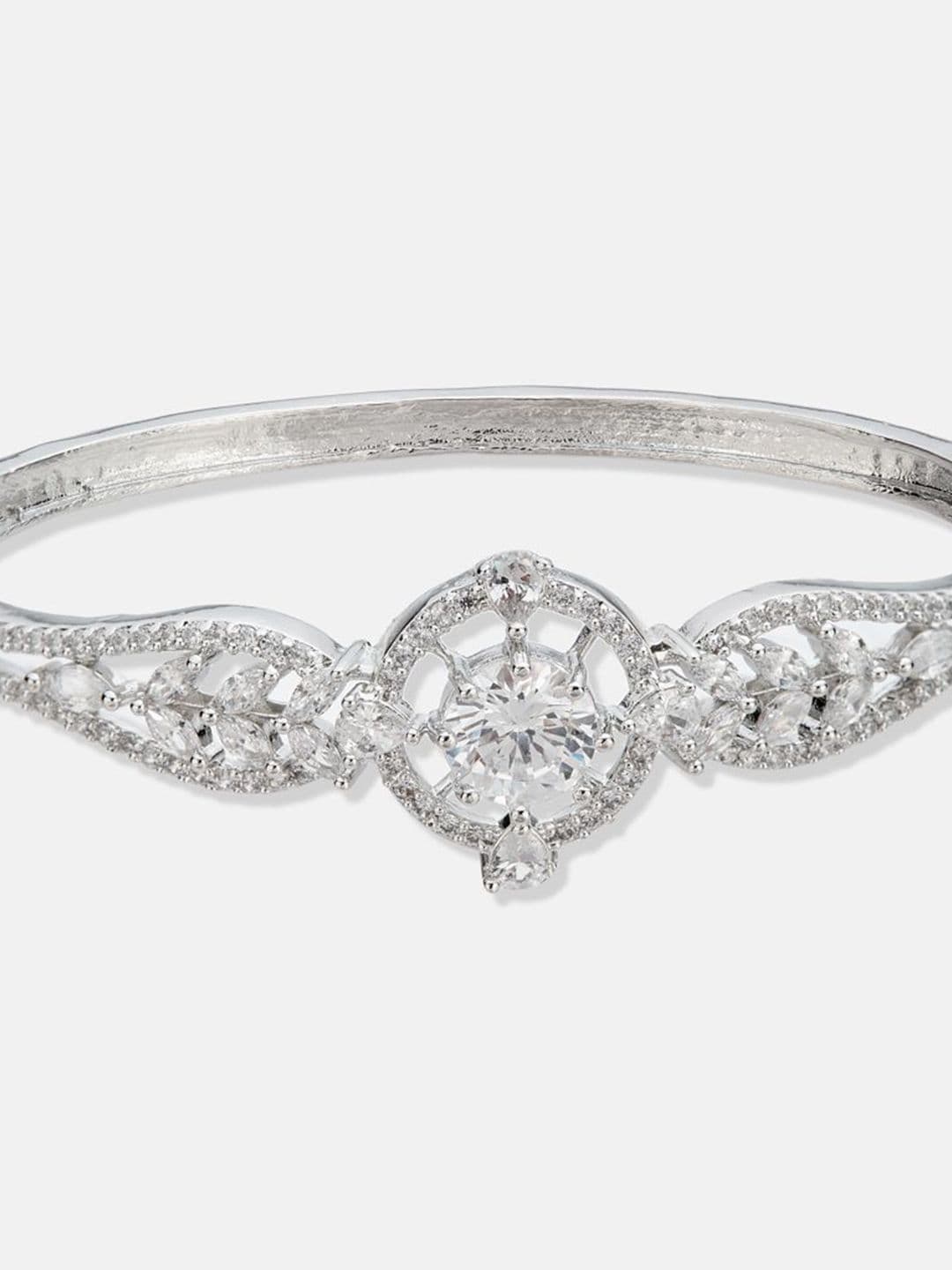 ATIBELLE Women 2 Brass Cubic Zirconia Silver-Plated Bangle-Style Bracelet thumbnail 4
