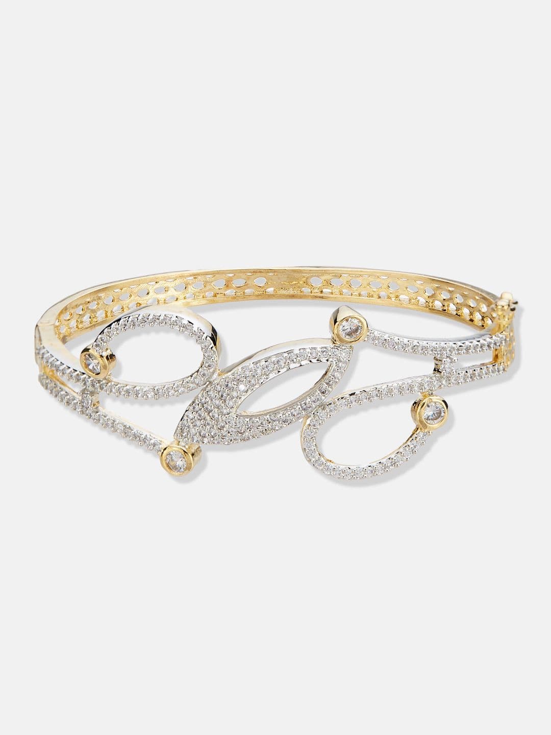 ATIBELLE Women 2 Brass Cubic Zirconia Silver-Plated Bangle-Style Bracelet thumbnail 2