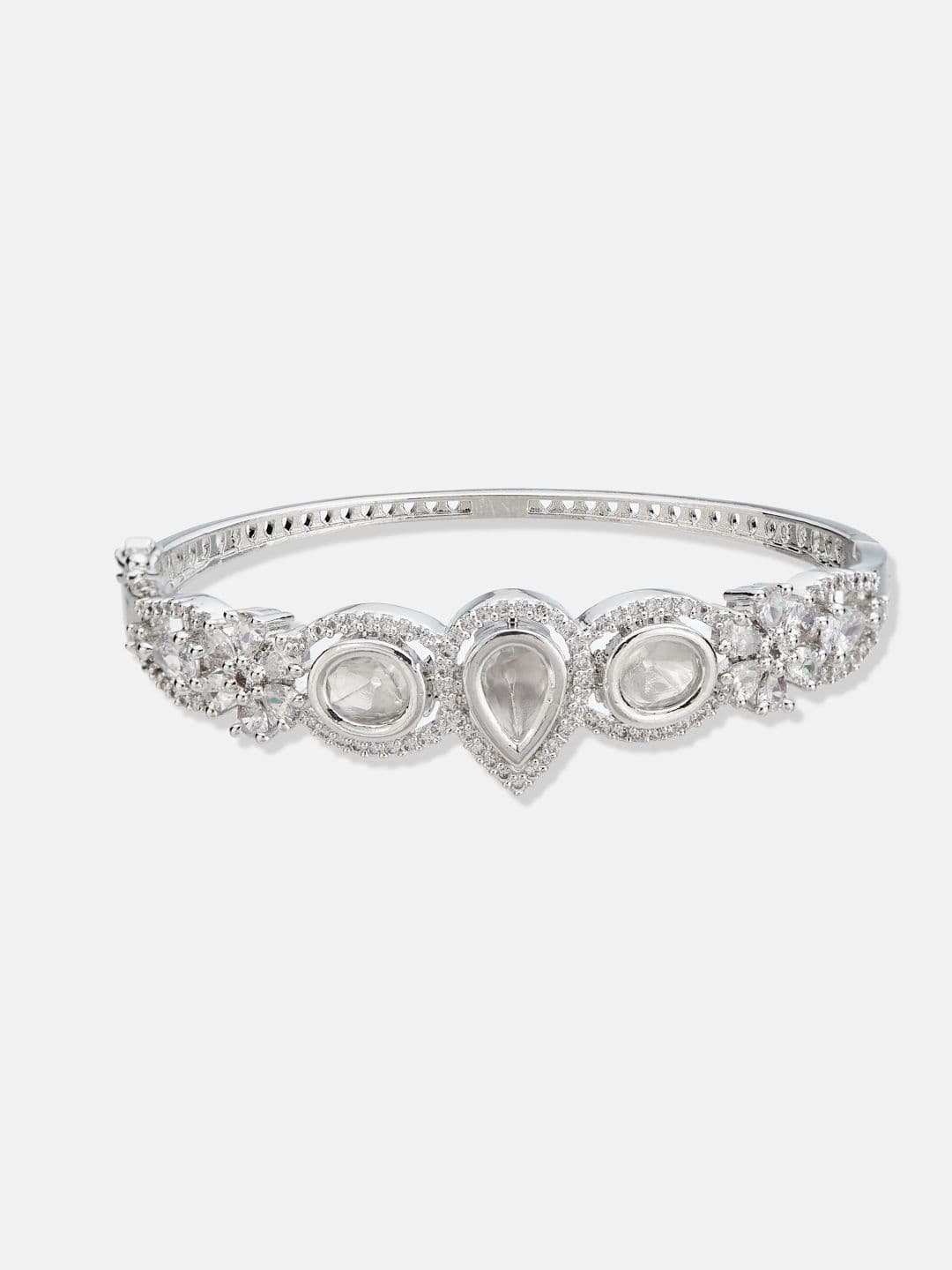ATIBELLE Women 2 Brass Cubic Zirconia Silver-Plated Bangle-Style Bracelet thumbnail 5