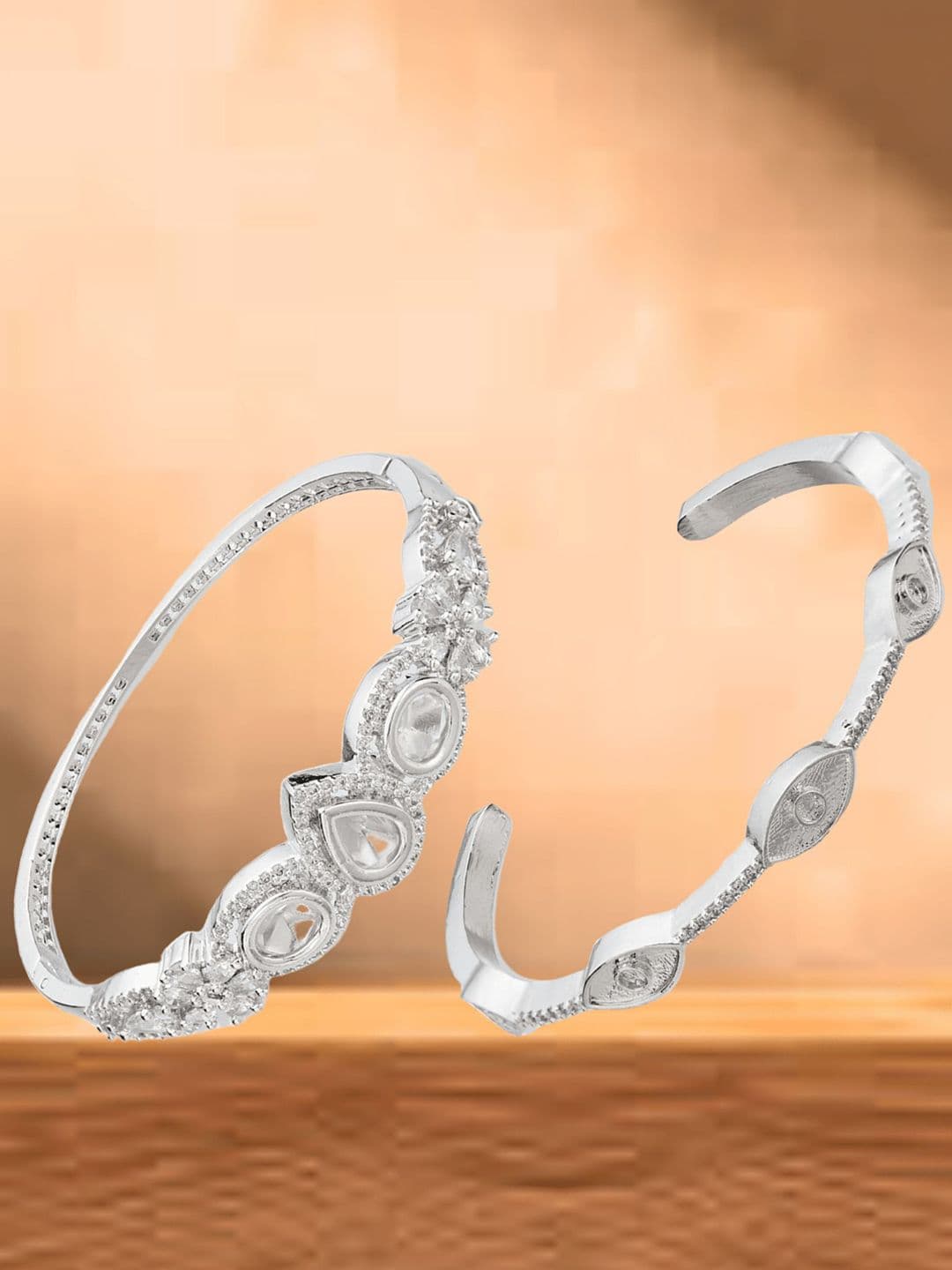 ATIBELLE Women 2 Brass Cubic Zirconia Rose Gold-Plated Link Bracelet
