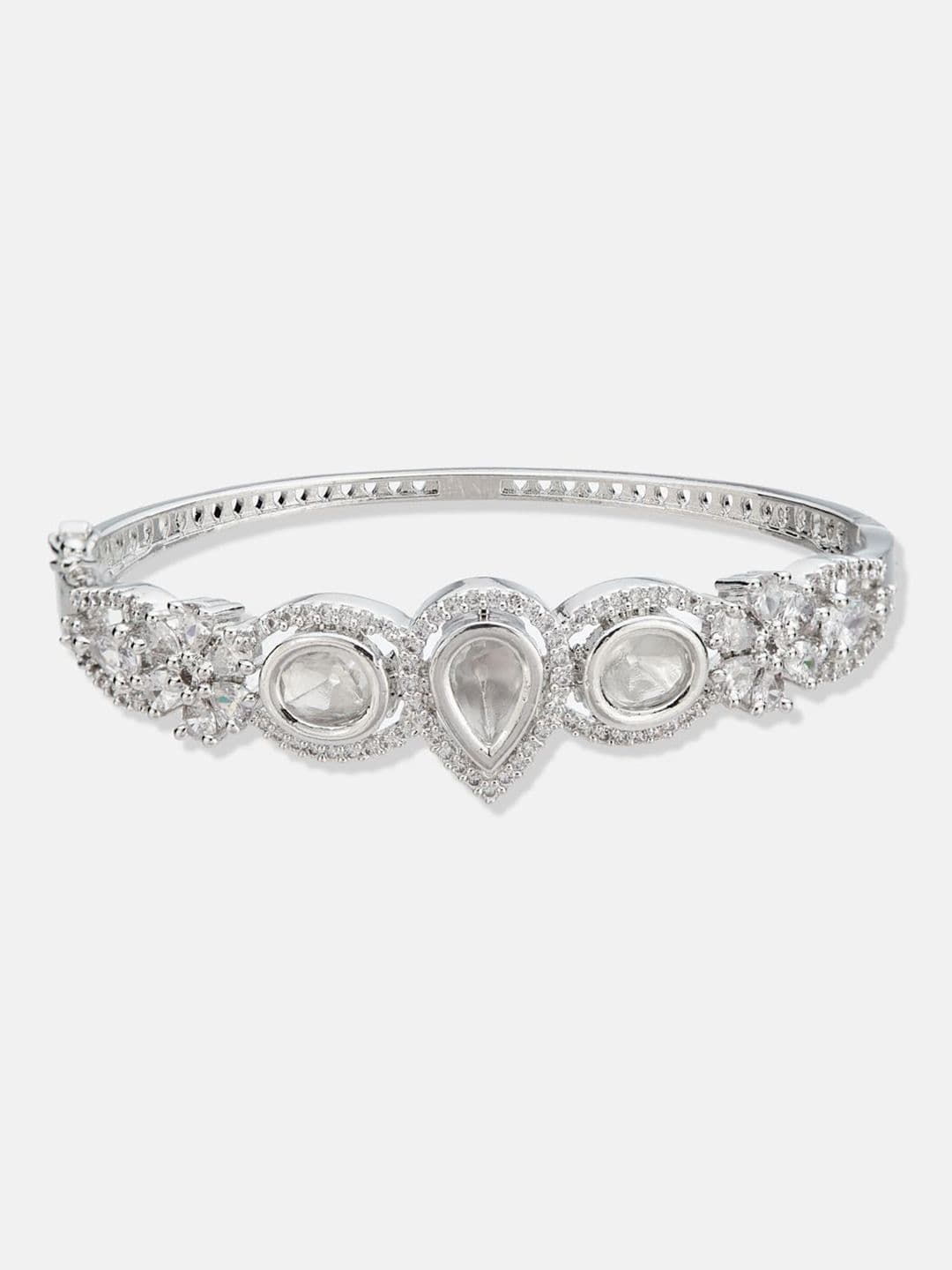 ATIBELLE Women 2 Brass Cubic Zirconia Silver-Plated Cuff Bracelet thumbnail 2