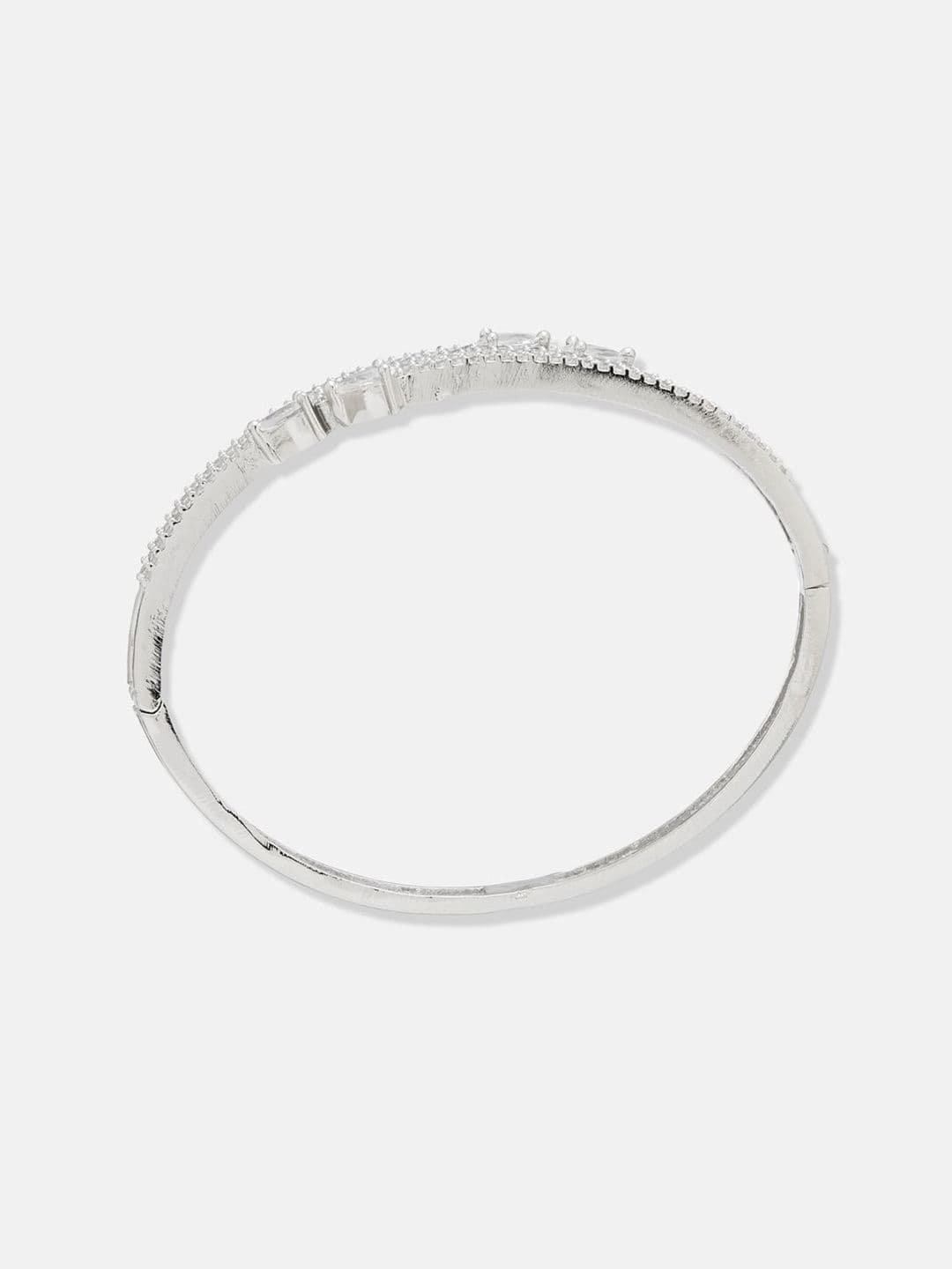 ATIBELLE Women 2 Brass Cubic Zirconia Silver-Plated Bangle-Style Bracelet thumbnail 5