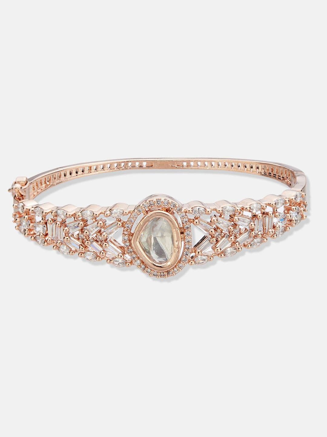 ATIBELLE Women 2 Brass Cubic Zirconia Rose Gold-Plated Cuff Bracelet thumbnail 5
