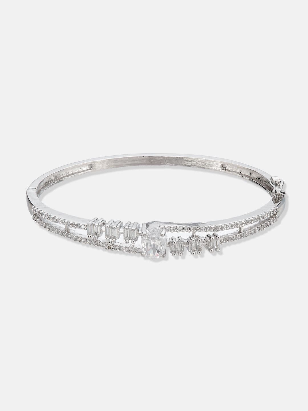 ATIBELLE Women 2 Brass Cubic Zirconia Silver-Plated Bangle-Style Bracelet thumbnail 3
