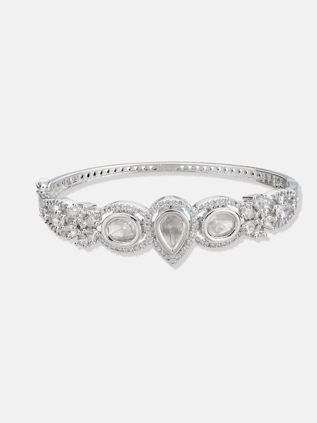 ATIBELLE Women 2 Brass Cubic Zirconia Rose Gold-Plated Bangle-Style Bracelet thumbnail 2