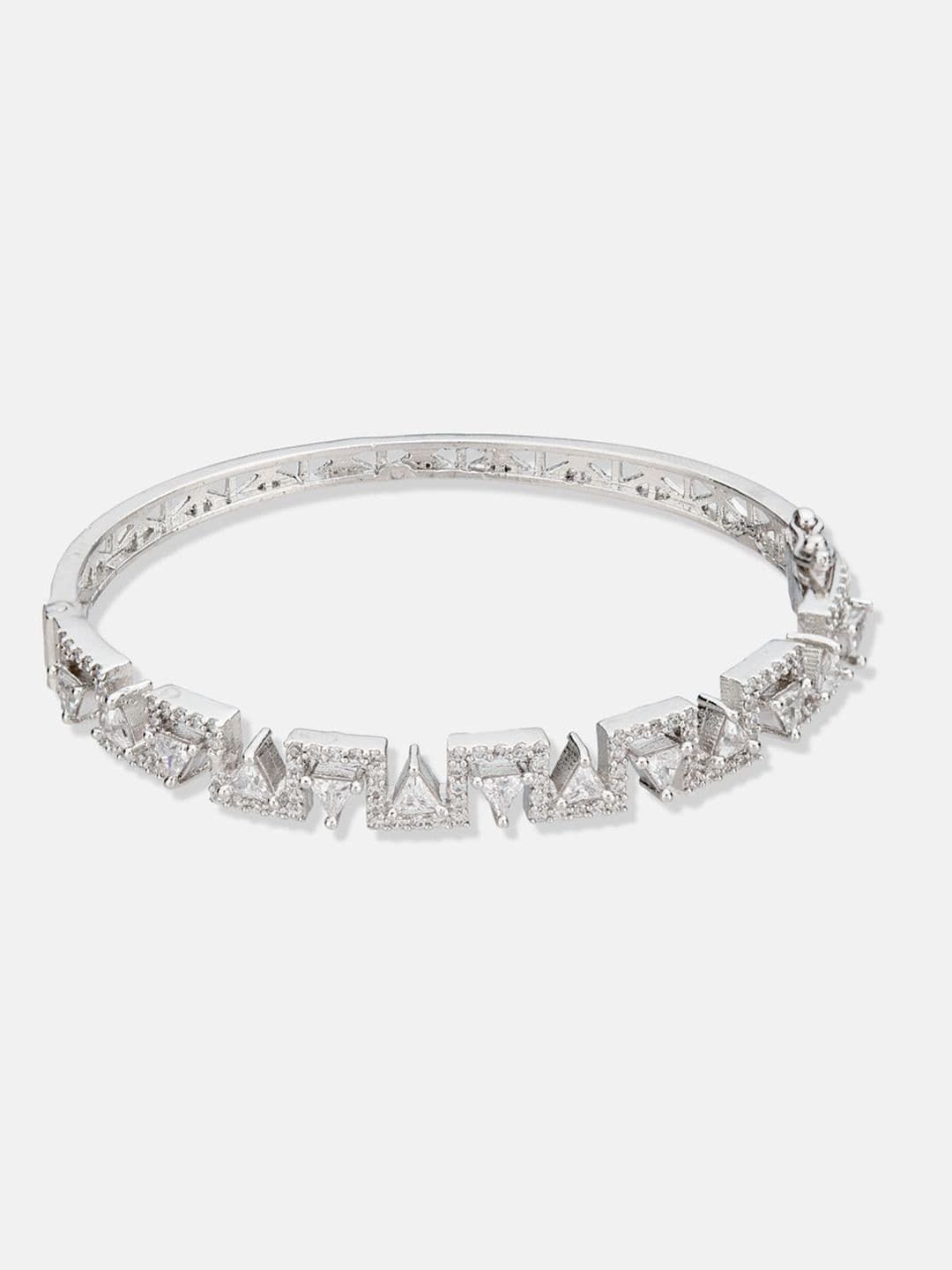 ATIBELLE Women 2 Brass Cubic Zirconia Silver-Plated Bangle-Style Bracelet thumbnail 3