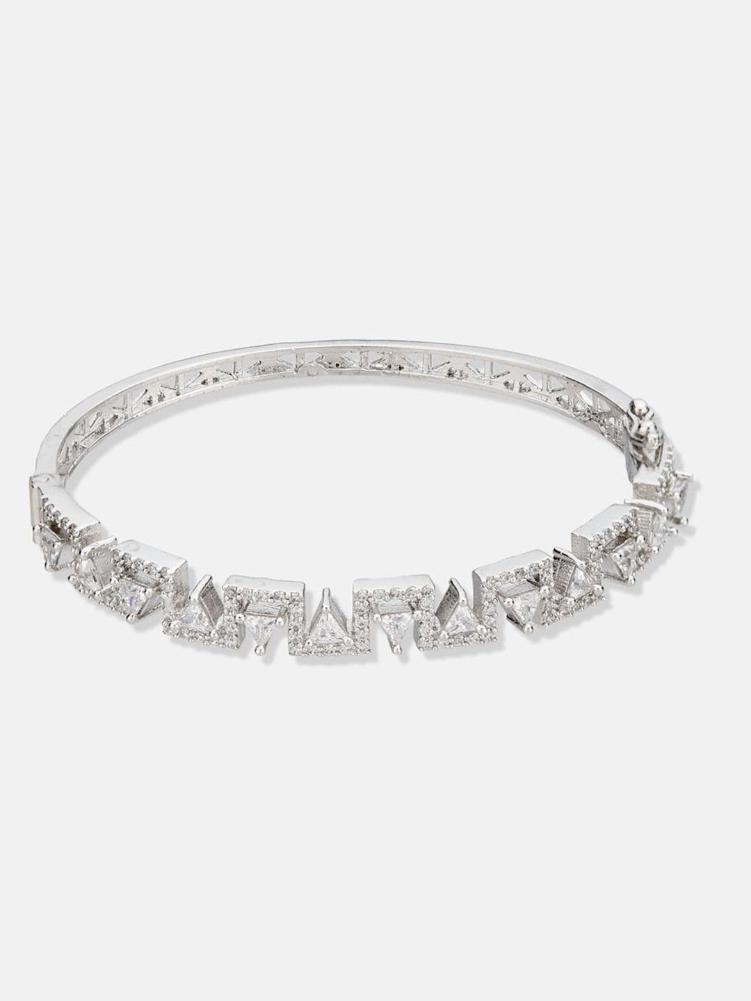 ATIBELLE Women 2 Brass Cubic Zirconia Silver-Plated Bangle-Style Bracelet thumbnail 2