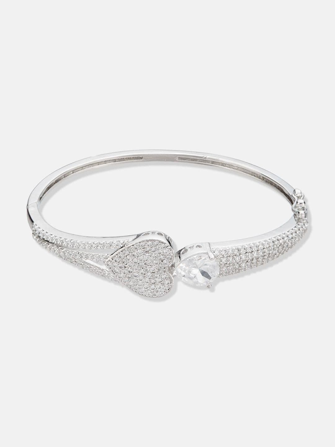 ATIBELLE Women 2 Brass Cubic Zirconia Silver-Plated Bangle-Style Bracelet thumbnail 3