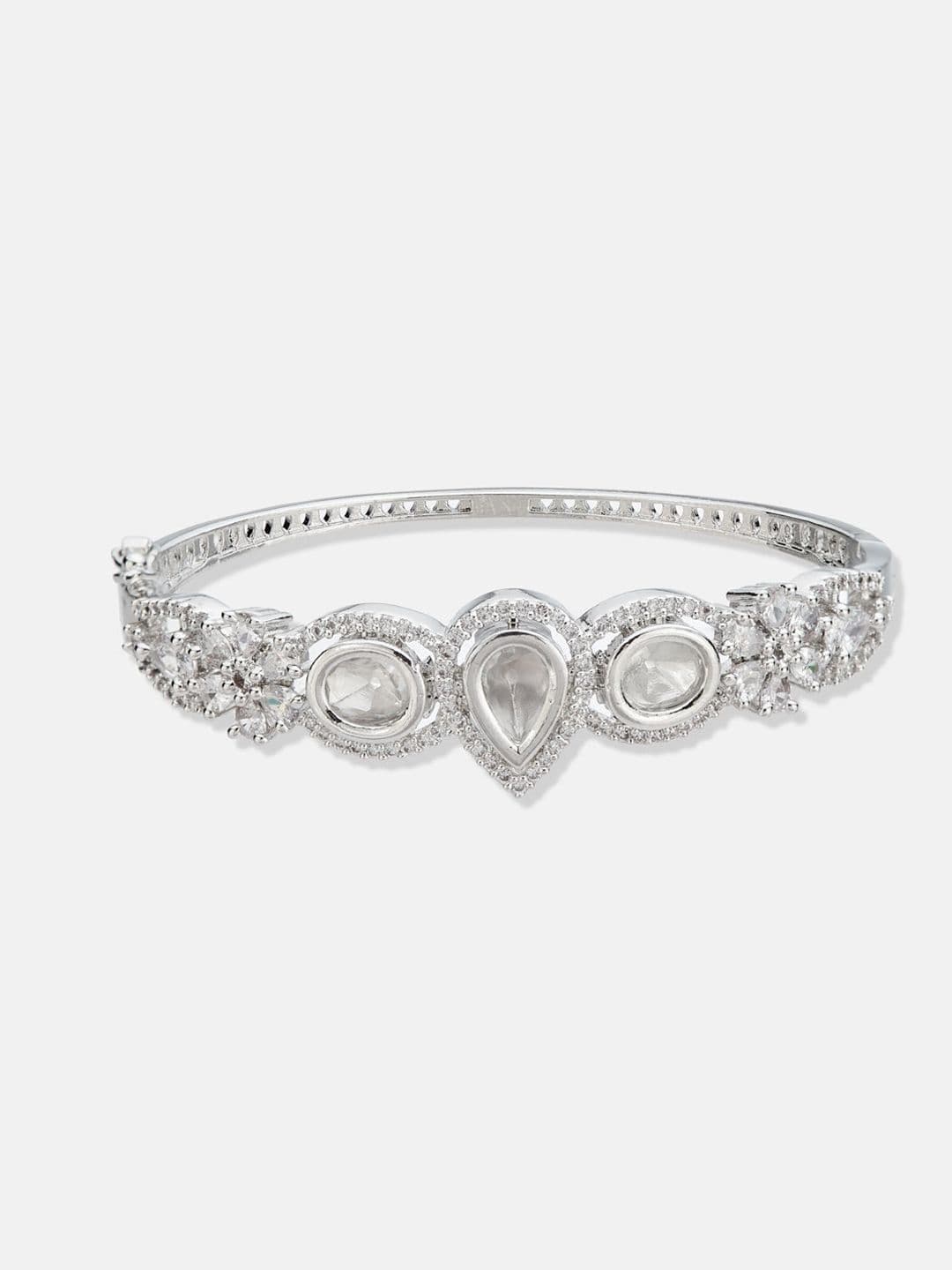 ATIBELLE Women 2 Brass Cubic Zirconia Silver-Plated Link Bracelet thumbnail 2