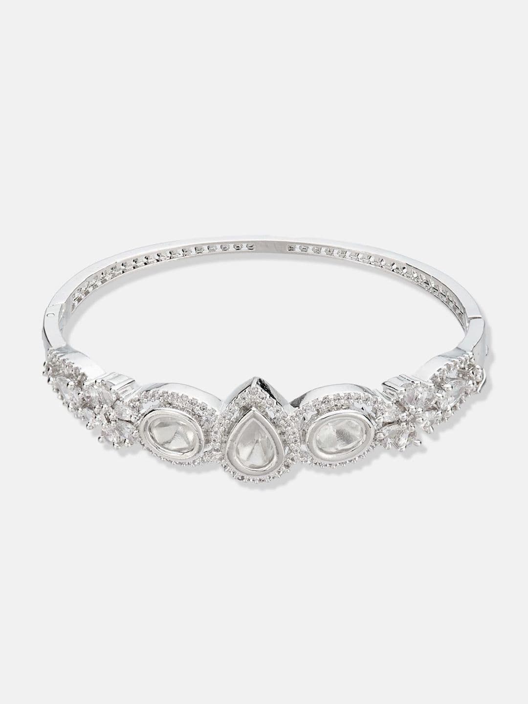 ATIBELLE Women 2 Brass Cubic Zirconia Silver-Plated Bangle-Style Bracelet thumbnail 3