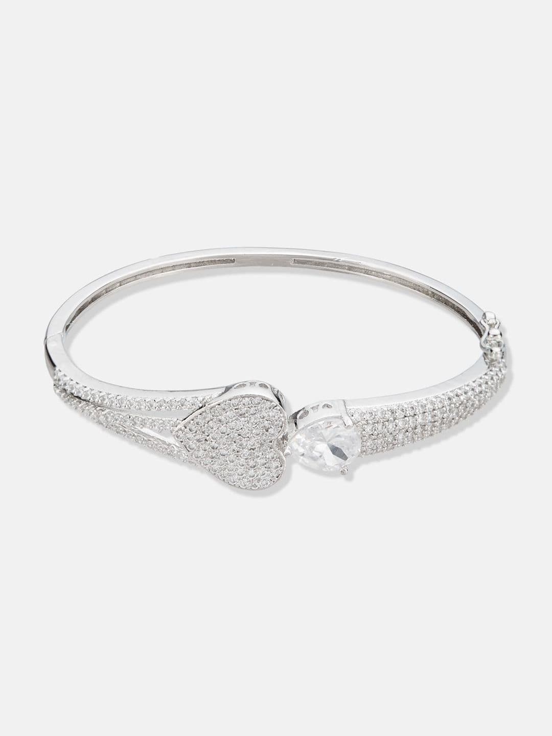 ATIBELLE Women 2 Brass Cubic Zirconia Silver-Plated Cuff Bracelet thumbnail 3
