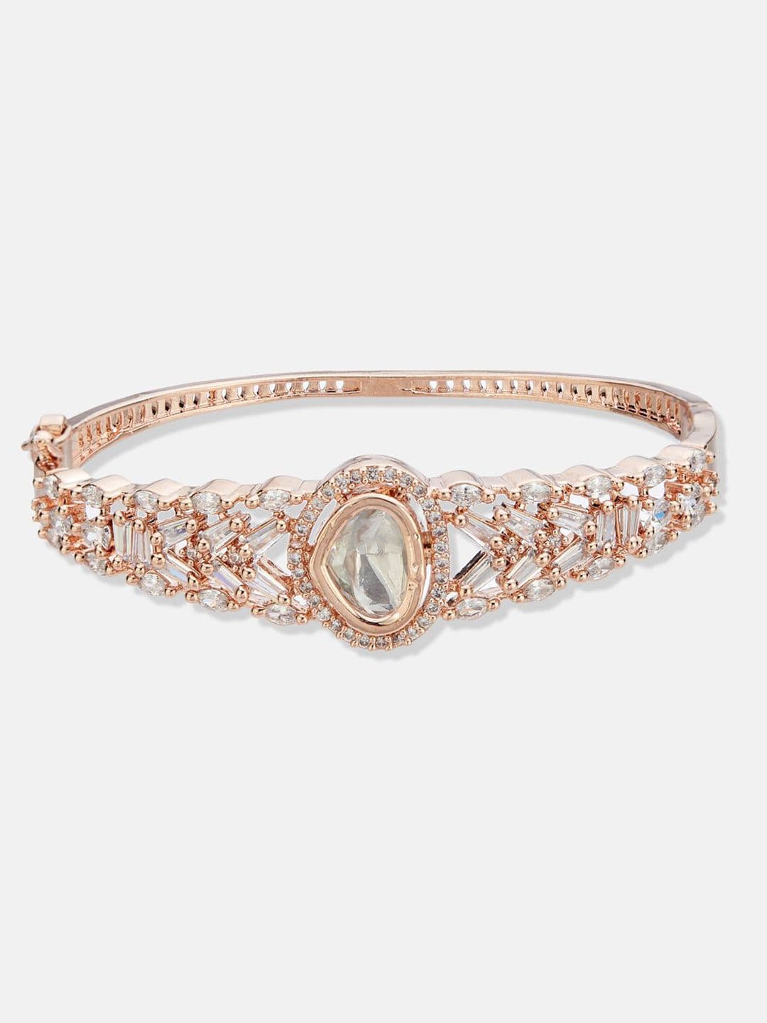 ATIBELLE Women 2 Brass Cubic Zirconia Rose Gold-Plated Bangle-Style Bracelet thumbnail 5