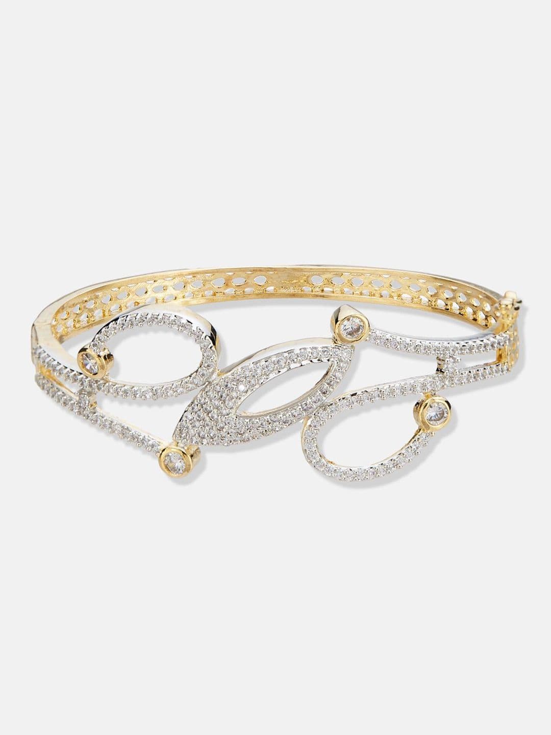 ATIBELLE Women 2 Brass Cubic Zirconia Silver-Plated Cuff Bracelet thumbnail 3