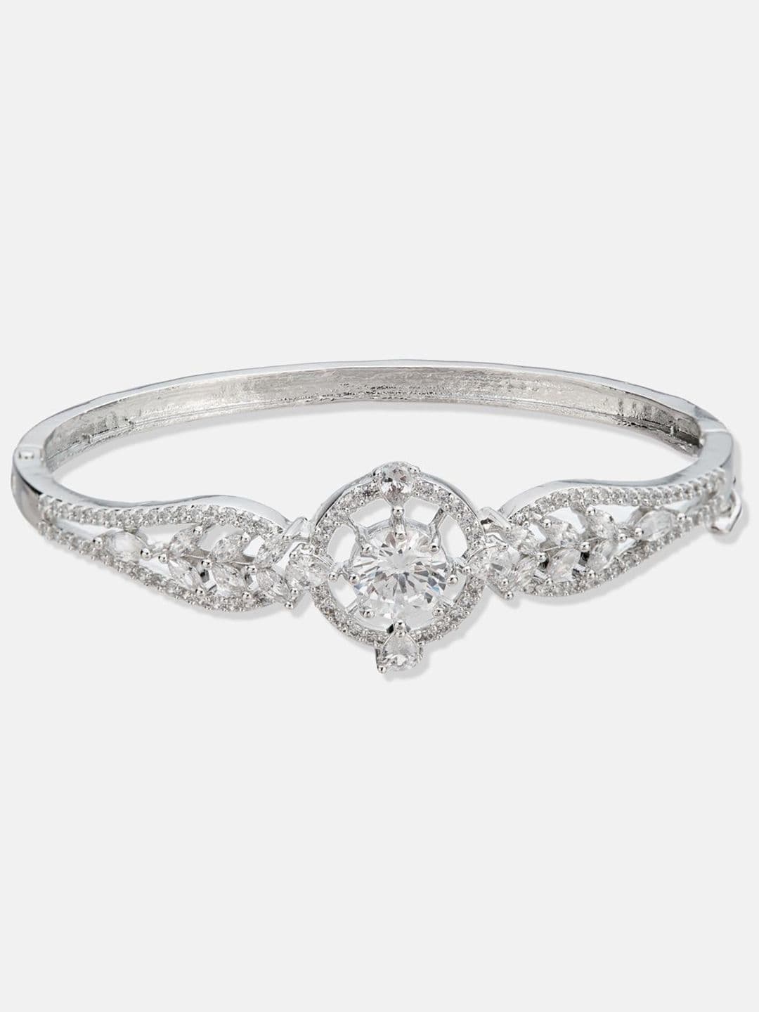 ATIBELLE Women 2 Brass Cubic Zirconia Silver-Plated Cuff Bracelet thumbnail 3