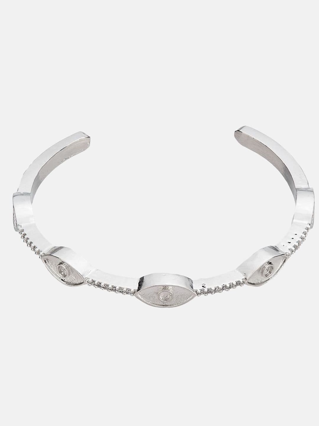 ATIBELLE Women 2 Brass Cubic Zirconia Silver-Plated Bangle-Style Bracelet thumbnail 3
