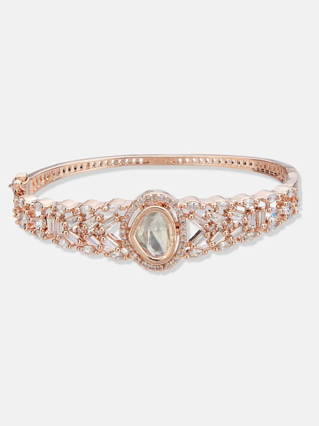 ATIBELLE Women 2 Brass Cubic Zirconia Rose Gold-Plated Link Bracelet thumbnail 5