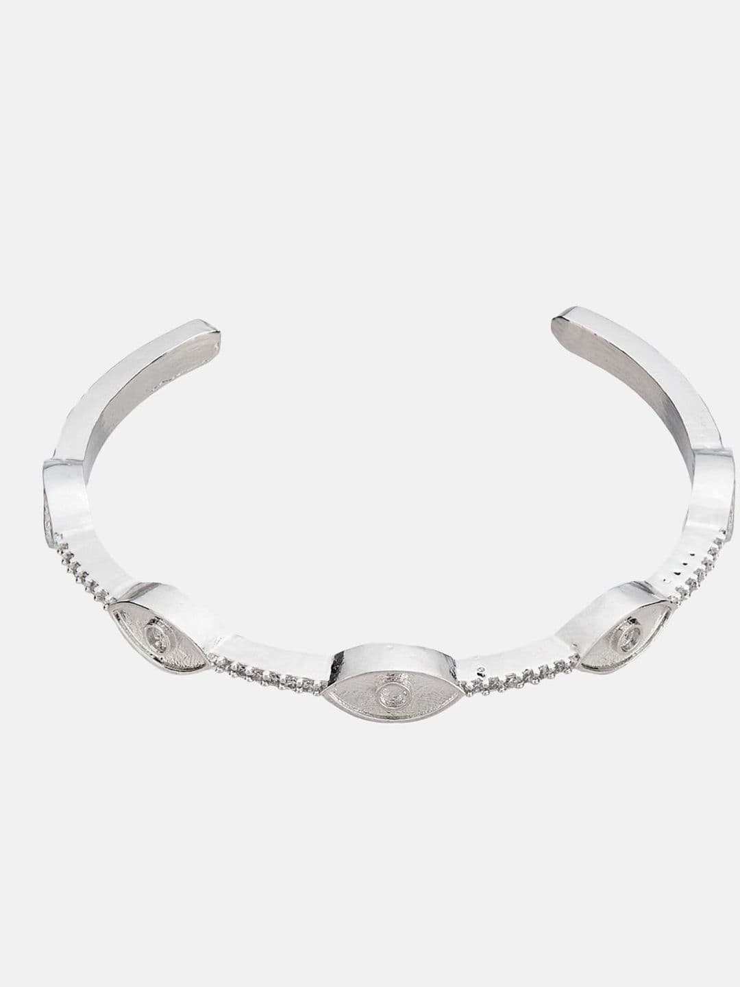 ATIBELLE Women 2 Brass Cubic Zirconia Silver-Plated Cuff Bracelet thumbnail 3