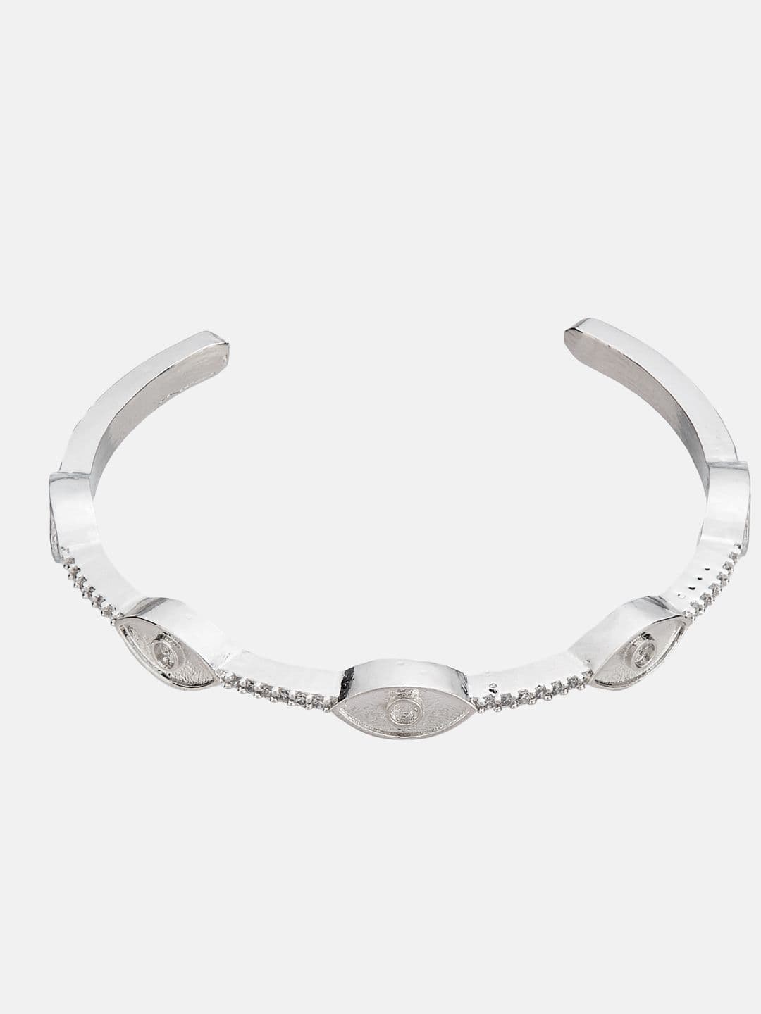 ATIBELLE Women 2 Brass Cubic Zirconia Silver-Plated Cuff Bracelet thumbnail 5