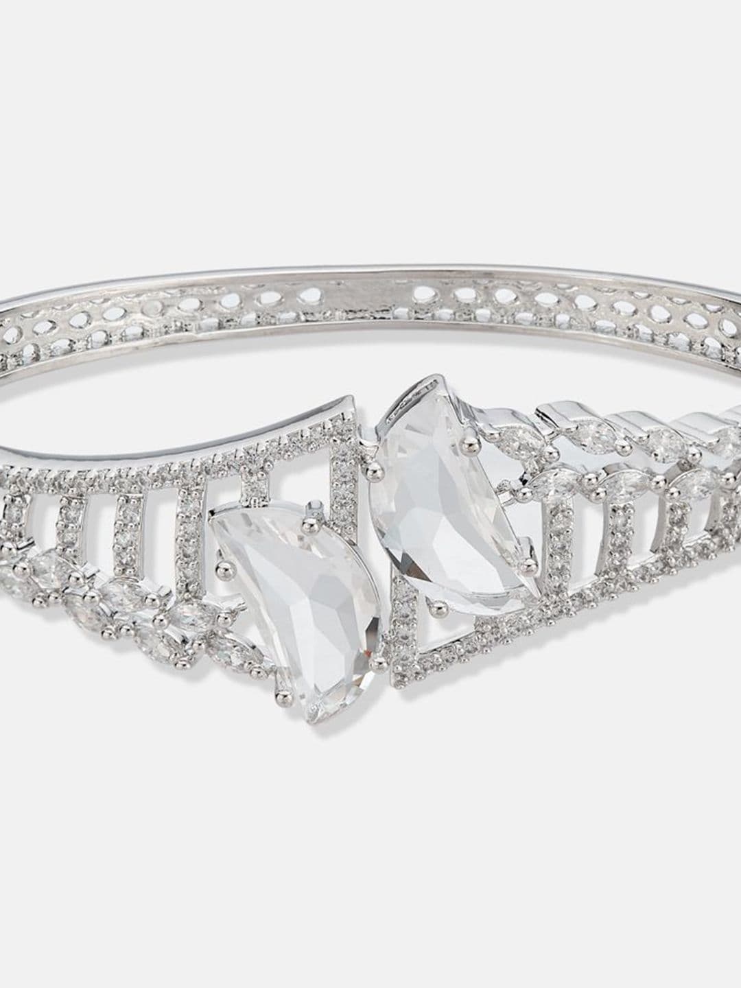 ATIBELLE Women 2 Brass Cubic Zirconia Silver-Plated Cuff Bracelet thumbnail 5