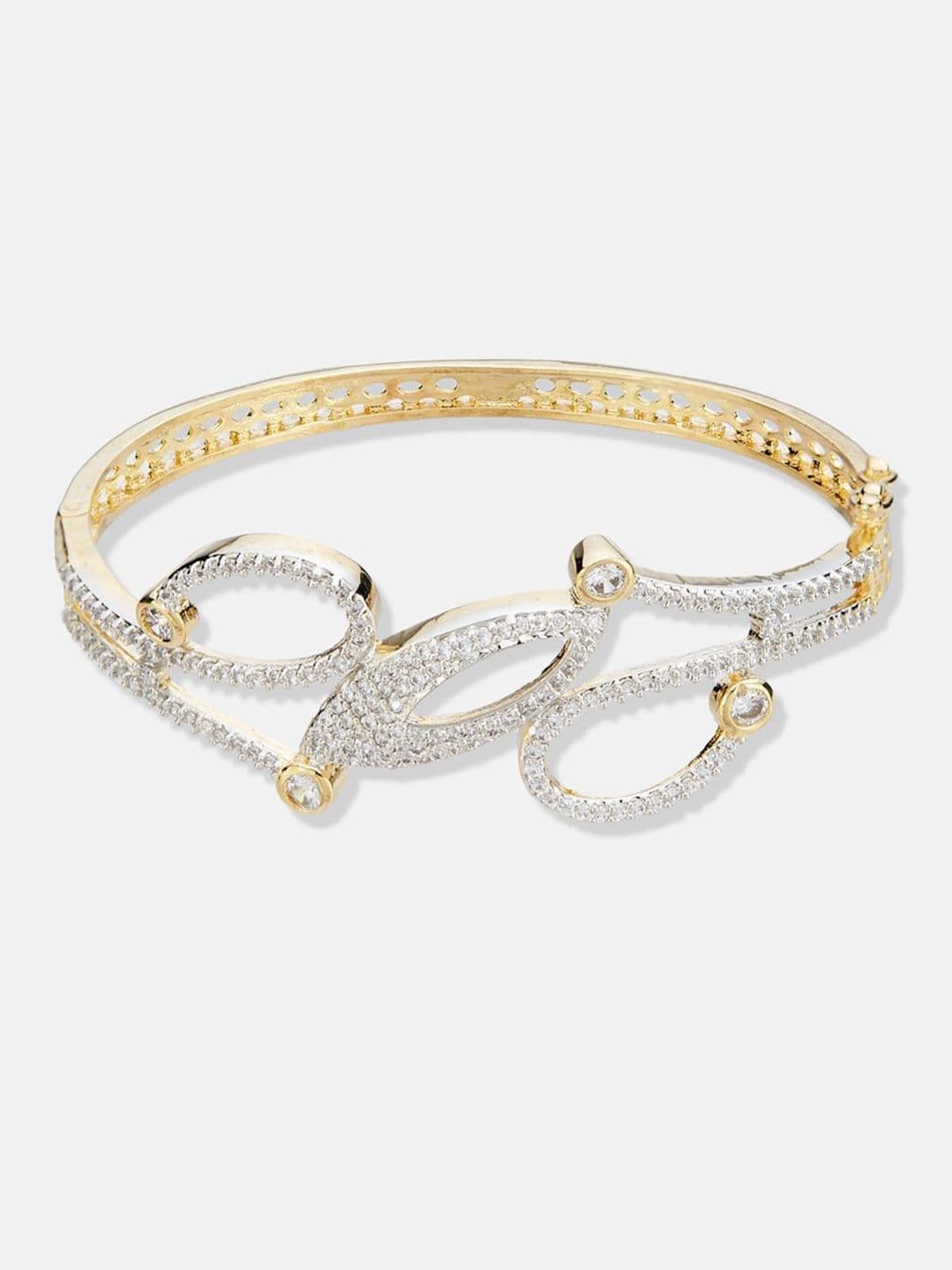 ATIBELLE Women 2 Brass Cubic Zirconia Rose Gold-Plated Bangle-Style Bracelet thumbnail 4