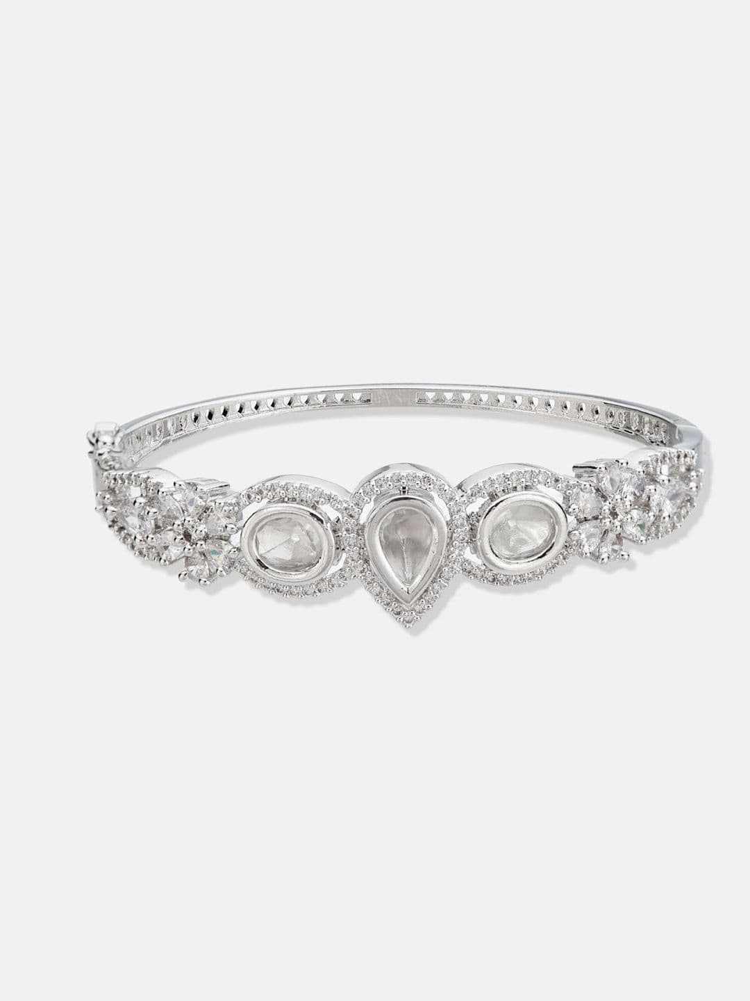 ATIBELLE Women 2 Brass Cubic Zirconia Silver-Plated Bangle-Style Bracelet thumbnail 2