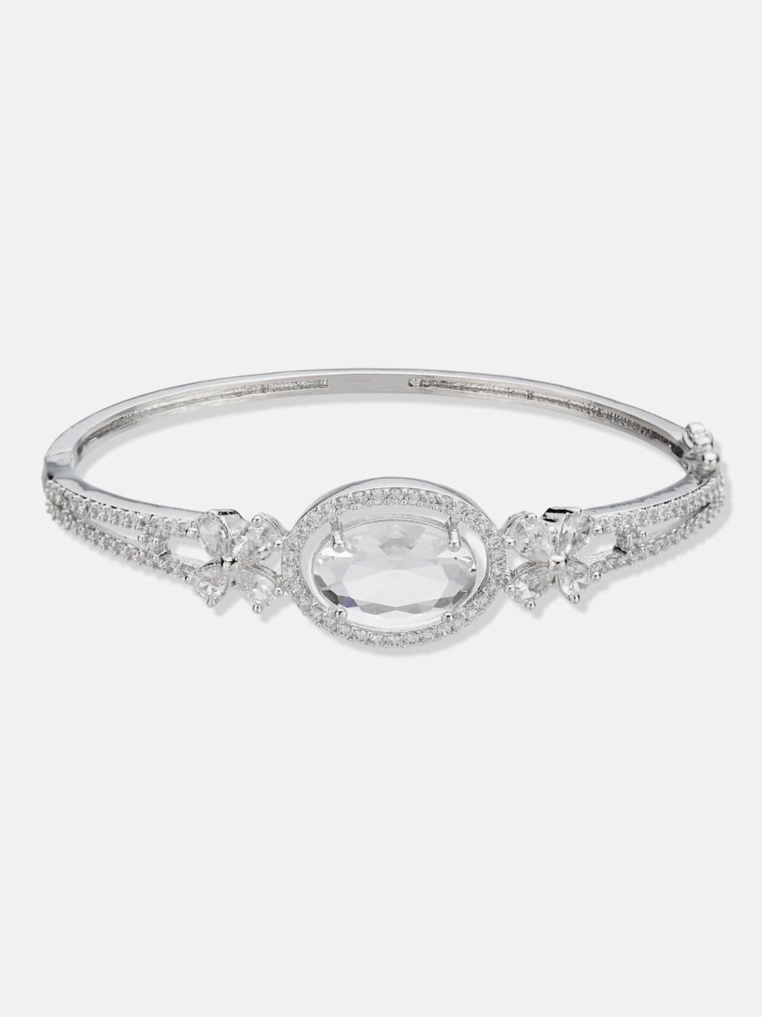 ATIBELLE Women 2 Brass Cubic Zirconia Silver-Plated Bangle-Style Bracelet thumbnail 2