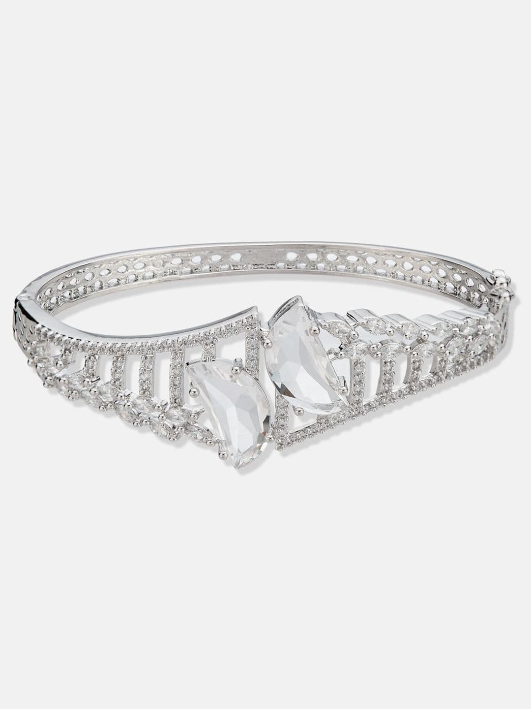 ATIBELLE Women 2 Brass Cubic Zirconia Silver-Plated Link Bracelet thumbnail 2