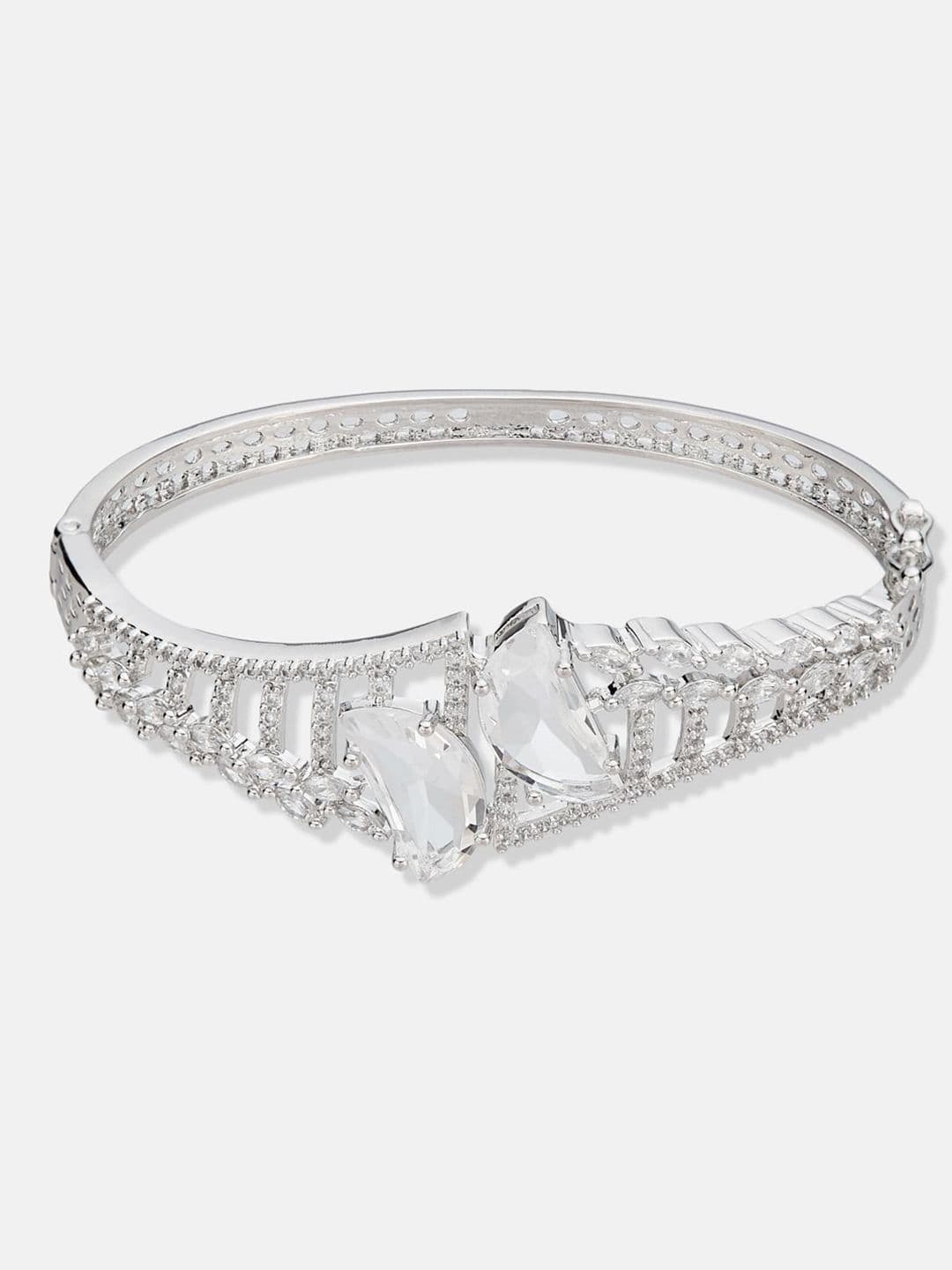 ATIBELLE Women 2 Brass Cubic Zirconia Silver-Plated Cuff Bracelet thumbnail 3