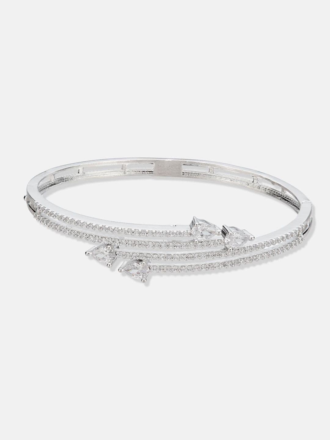 ATIBELLE Women 2 Brass Cubic Zirconia Silver-Plated Cuff Bracelet thumbnail 2