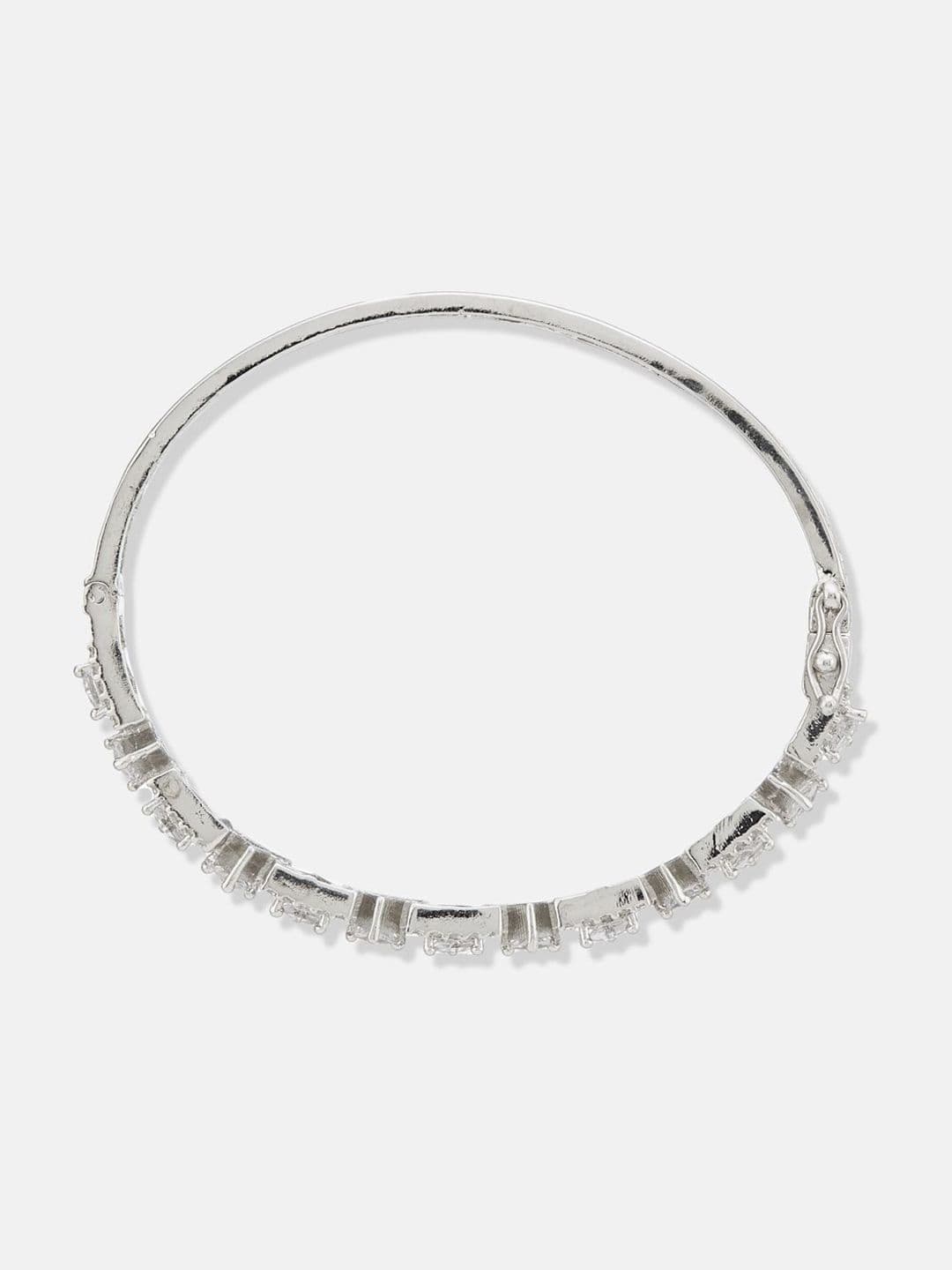 ATIBELLE Women 2 Brass Cubic Zirconia Silver-Plated Bangle-Style Bracelet thumbnail 5
