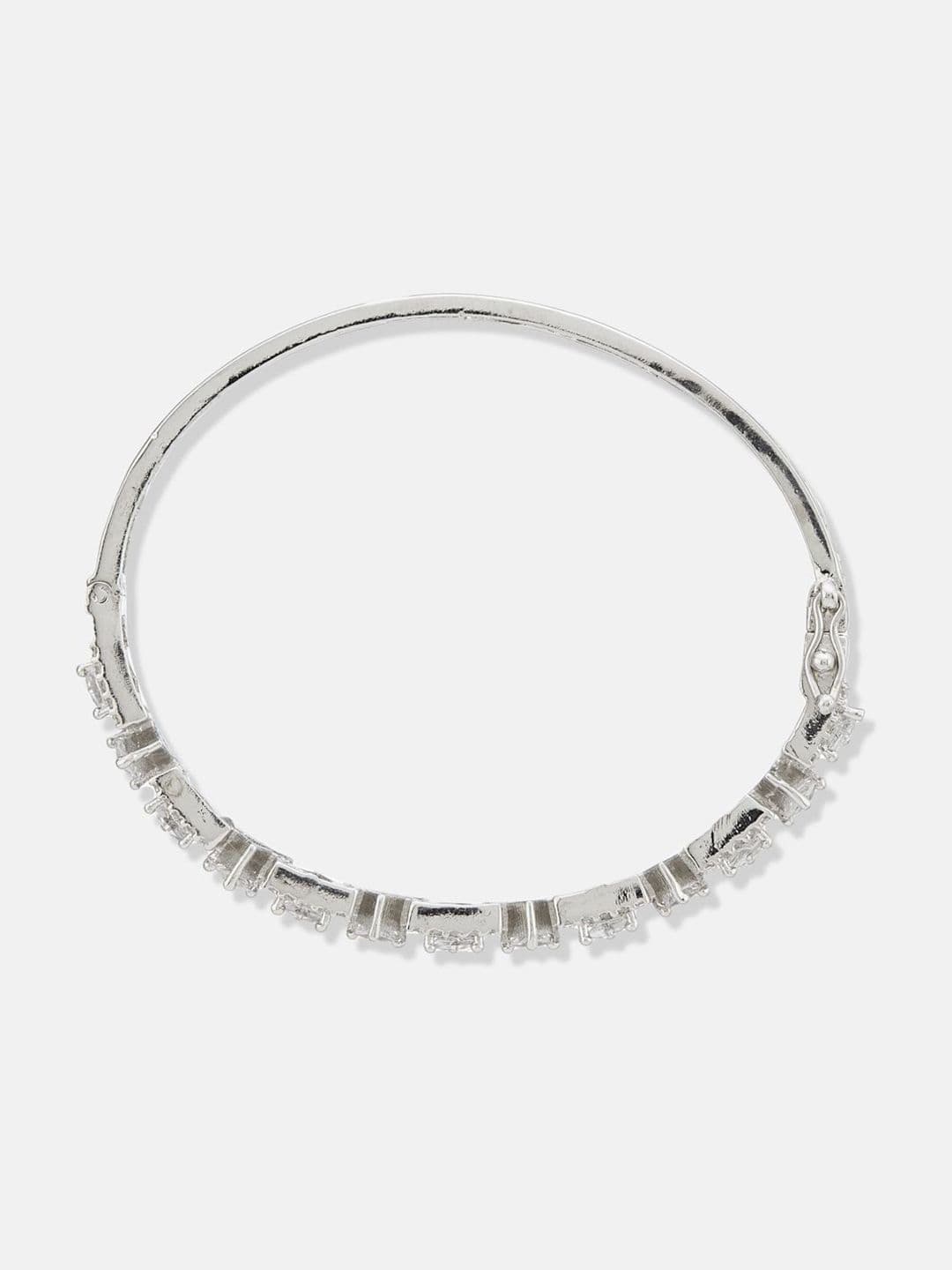 ATIBELLE Women 2 Brass Cubic Zirconia Silver-Plated Bangle-Style Bracelet thumbnail 4