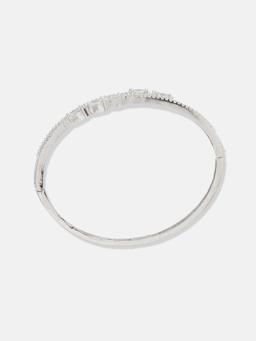 ATIBELLE Women 2 Brass Cubic Zirconia Silver-Plated Cuff Bracelet thumbnail 4