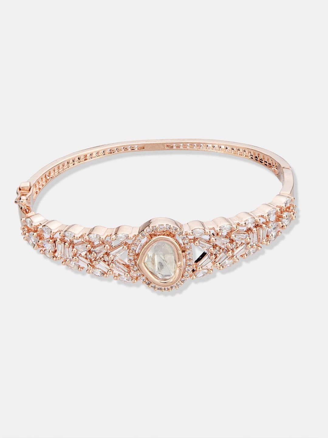 ATIBELLE Women 2 Brass Cubic Zirconia Rose Gold-Plated Cuff Bracelet thumbnail 2