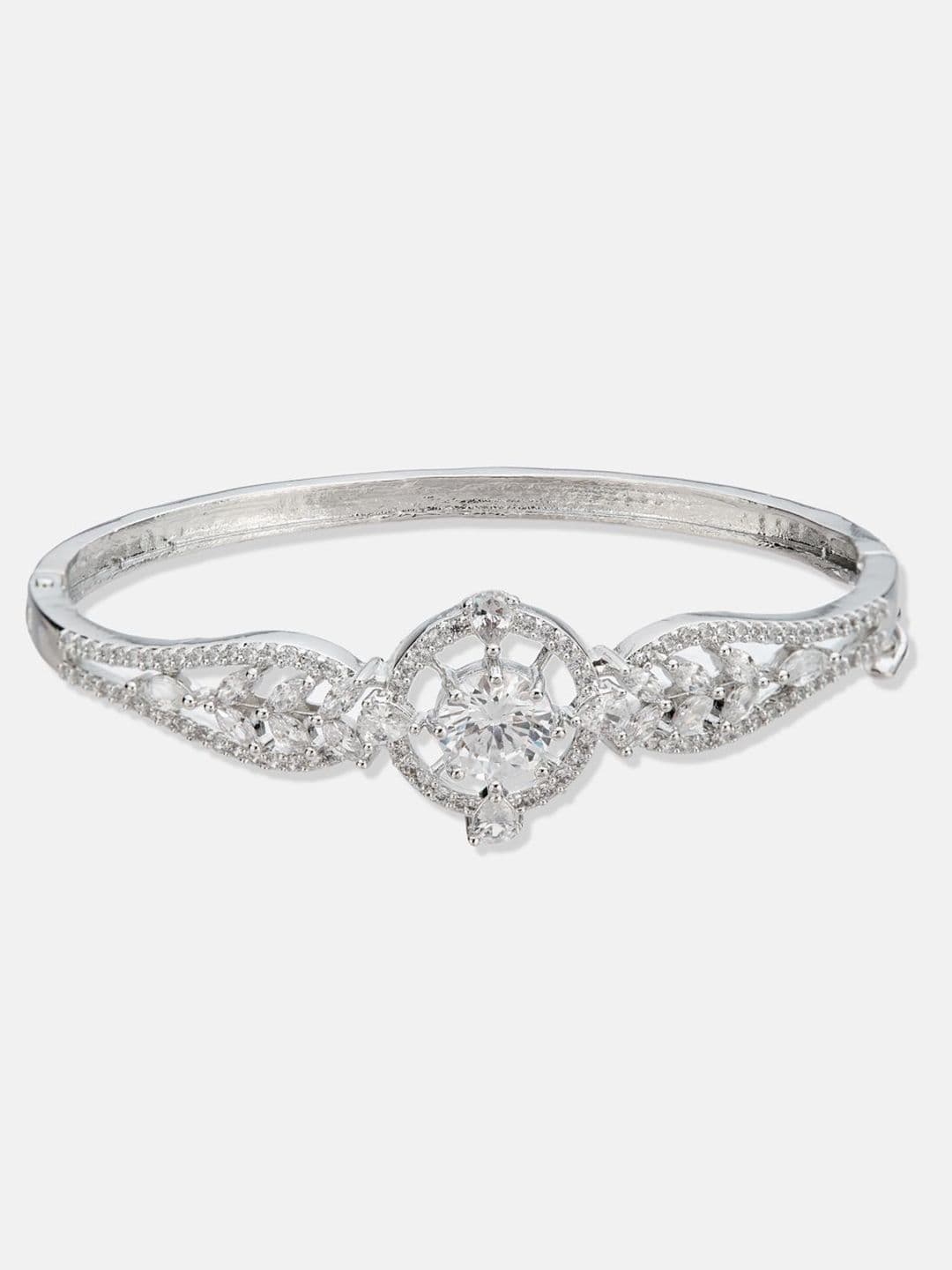 ATIBELLE Women 2 Brass Cubic Zirconia Silver-Plated Bangle-Style Bracelet thumbnail 5