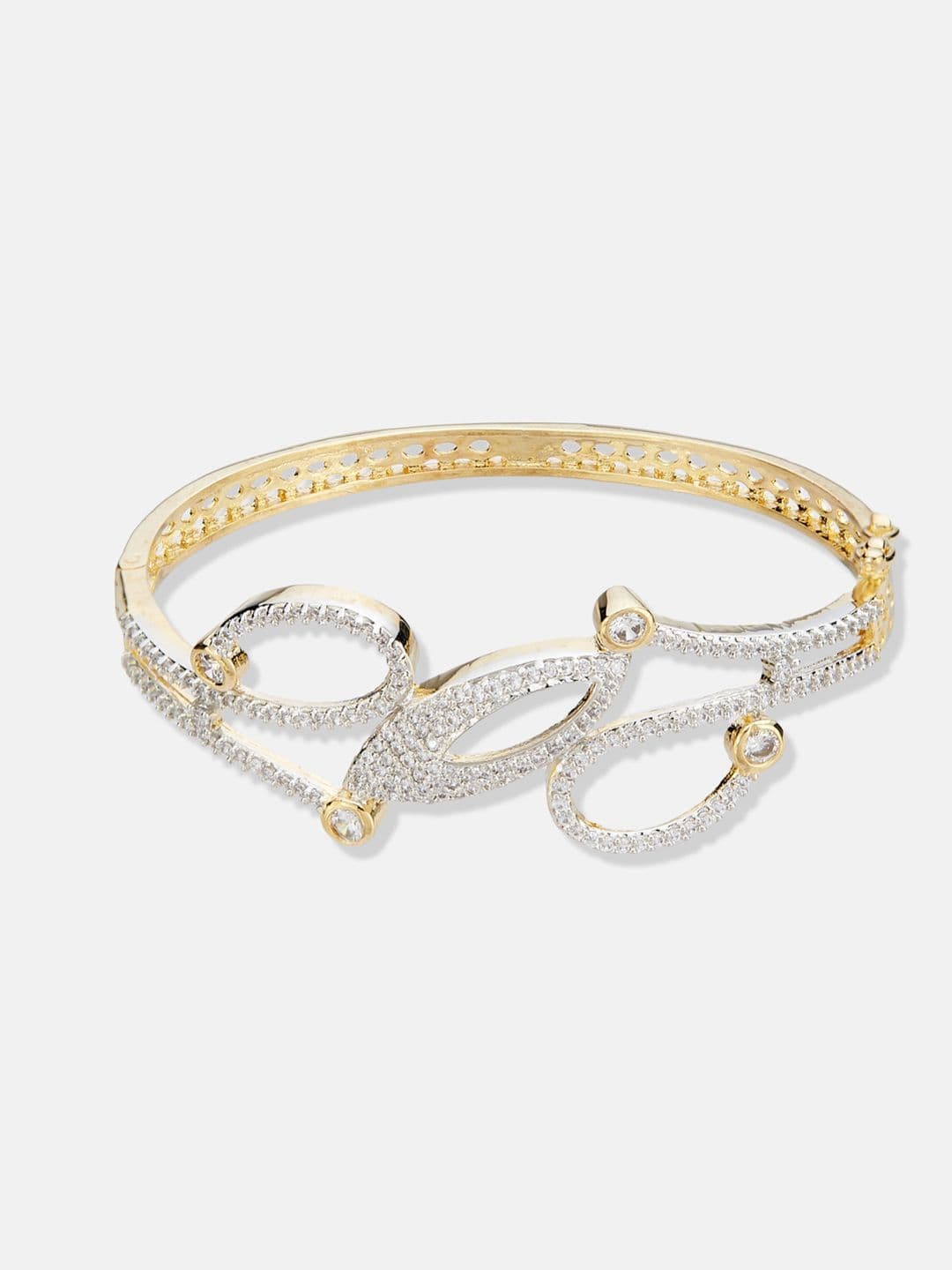 ATIBELLE Women 2 Brass Cubic Zirconia Silver-Plated Bangle-Style Bracelet thumbnail 5