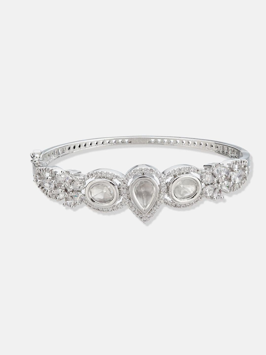 ATIBELLE Women 2 Brass Cubic Zirconia Silver-Plated Bangle-Style Bracelet thumbnail 3