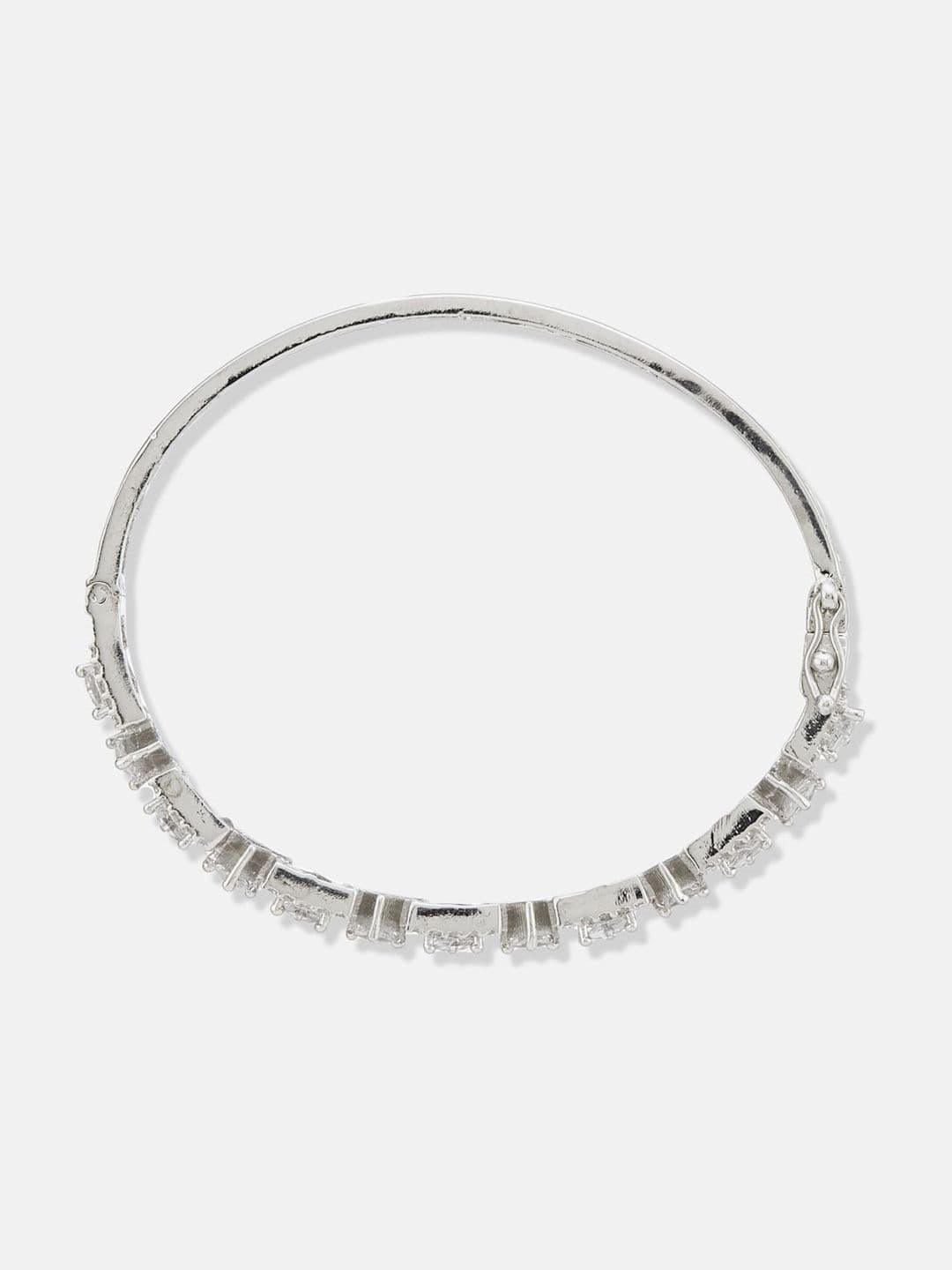 ATIBELLE Women 2 Brass Cubic Zirconia Silver-Plated Bangle-Style Bracelet thumbnail 4