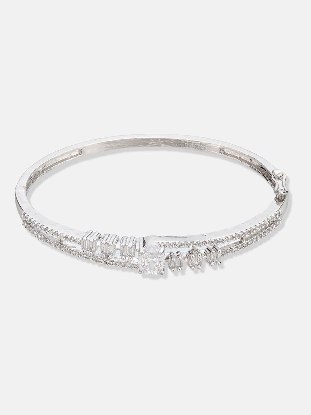 ATIBELLE Women 2 Brass Cubic Zirconia Silver-Plated Cuff Bracelet thumbnail 2