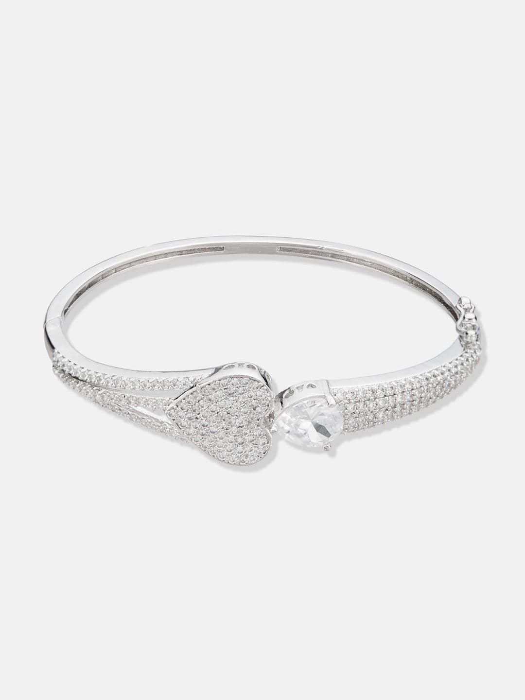 ATIBELLE Women 2 Brass Cubic Zirconia Silver-Plated Link Bracelet thumbnail 3