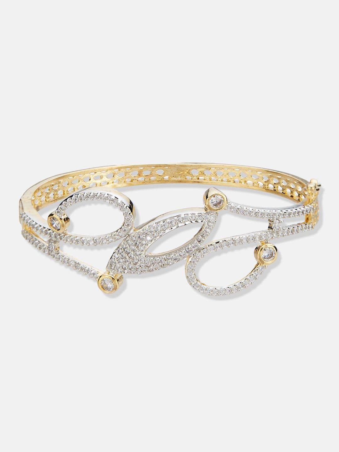 ATIBELLE Women 2 Brass Cubic Zirconia Silver-Plated Cuff Bracelet thumbnail 5