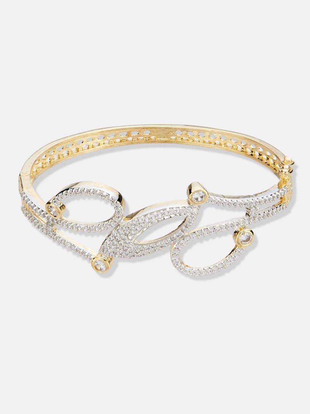 ATIBELLE Women 2 Brass Cubic Zirconia Silver-Plated Cuff Bracelet thumbnail 4