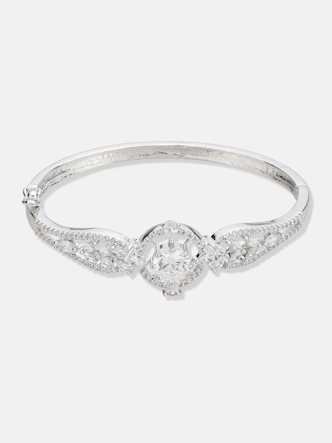 ATIBELLE Women 2 Brass Cubic Zirconia Silver-Plated Link Bracelet thumbnail 2